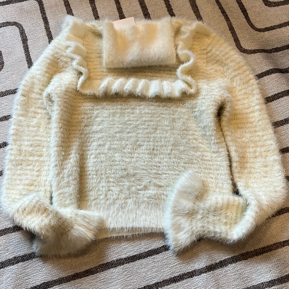 Zara ivory and gold soft ruffle sleeved winter sweater